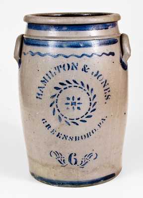 6 Gal. HAMILTON & JONES / GREENSBORO, PA Stoneware Jar w/ Baltimore Lid