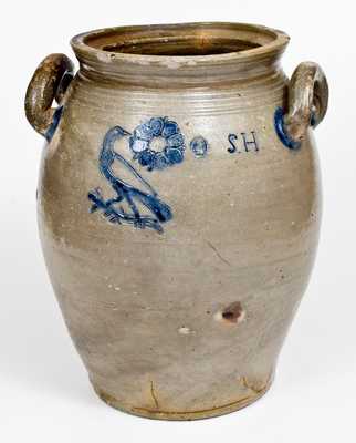 Exceptional William Pecker (Merrimacport, MA) Stoneware Jar w/ Birds and Washington Busts