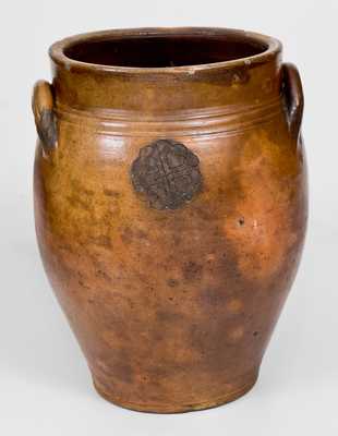 Very Rare Stoneware Jar w/ Impressed Hearts Decoration Old Bridge, NJ or Troy, NY