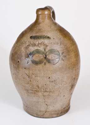 Unusual WARNE / S. AMBOY N. JERSY Stoneware Jug w/ Stamped Clam Shell Decoration