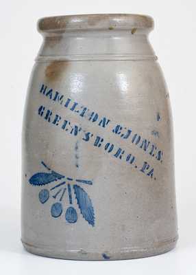 Fine HAMILTON & JONES / GREENSBORO, PA Stoneware Canning Jar w/ Cherries