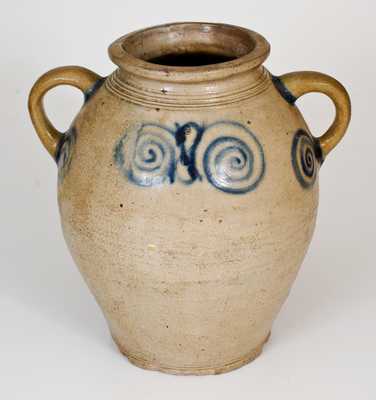 18th Century Stoneware Jar with Watchspring Decoration, Manhattan or New Jersey