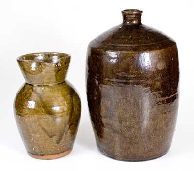 Lot of Two: Southern Alkaline-Glazed Stoneware Jug and Pitcher