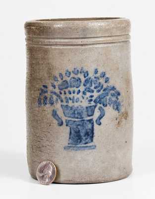 Western PA Stoneware Canning Jar w/ Stenciled Cobalt Flowering Urn Motif