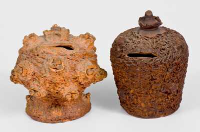 Two Rustic Redware Banks, probably Pennsylvania origin