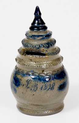 Rare Baltimore Stoneware Bank with Stepped Finial Inscribed, 