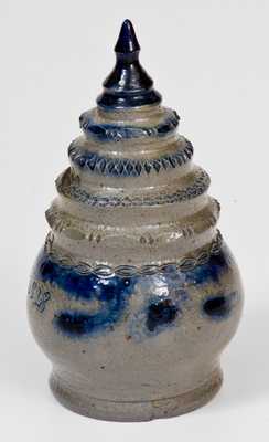 Rare Baltimore Stoneware Bank with Stepped Finial Inscribed, 