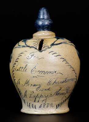 Remmey, Philadelphia, Stoneware Bank: For / Little Emma / A Merry Christmas / and / A happy New Year / 1882