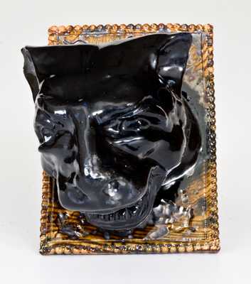 George Ohr Pottery Cougar Inkwell, Inscribed "Biloxi"