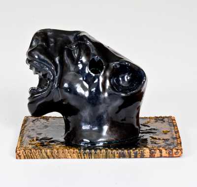 George Ohr Pottery Cougar Inkwell, Inscribed "Biloxi"