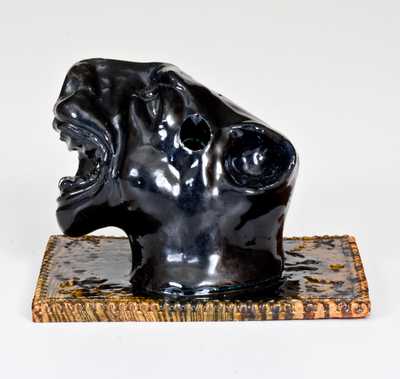 George Ohr Pottery Cougar Inkwell, Inscribed 