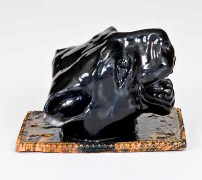 George Ohr Pottery Cougar Inkwell, Inscribed "Biloxi"