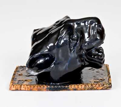 George Ohr Pottery Cougar Inkwell, Inscribed 