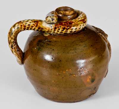Exceedingly Rare Texarkana Pottery Snake Jug w/ Applied Owl Motif