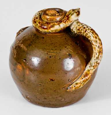 Exceedingly Rare Texarkana Pottery Snake Jug w/ Applied Owl Motif