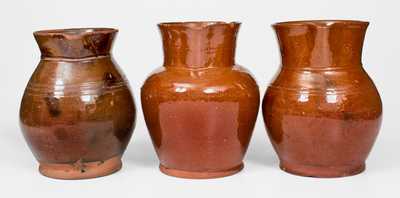 Three Glazed Redware Pitchers, NY or CT