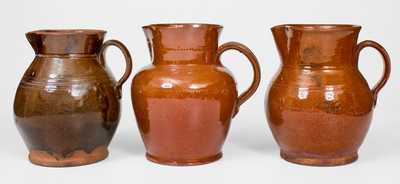 Three Glazed Redware Pitchers, NY or CT