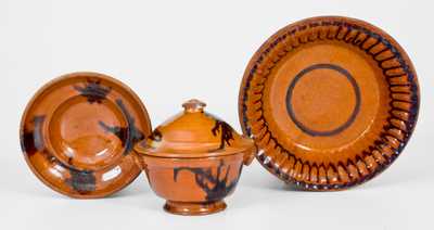 Three Manganese-Decorated Redware Articles, Huntington, Long Island