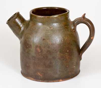 Very Rare AUBURN, NY Redware Spouted Vessel, Cayuga County, c1840-60