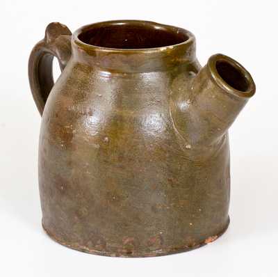 Very Rare AUBURN, NY Redware Spouted Vessel, Cayuga County, c1840-60