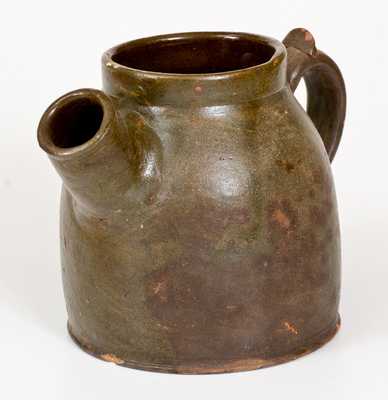 Very Rare AUBURN, NY Redware Spouted Vessel, Cayuga County, c1840-60