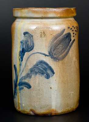 JOHN BELL / WAYNESBORO, PA Stoneware Jar w/ Cobalt Floral Design