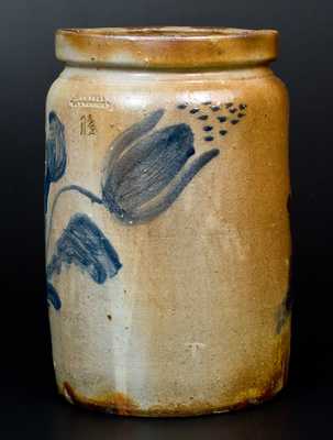 JOHN BELL / WAYNESBORO, PA Stoneware Jar w/ Cobalt Floral Design