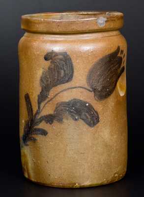 JOHN BELL / WAYNESBORO, PA Stoneware Jar w/ Cobalt Floral Design