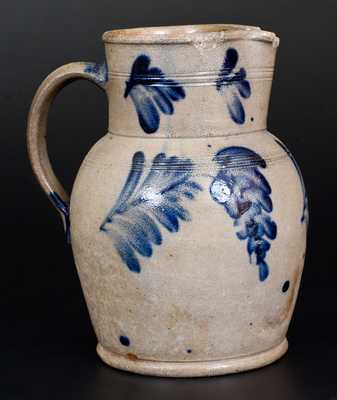 Remmey, Philadelphia Stoneware Pitcher w/ Cobalt Floral Decoration