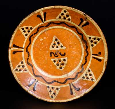 Alamance County, NC Redware Dish w/ Elaborate Two-Color Slip Decoration