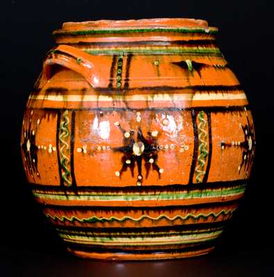 Rare and Important Alamance County, NC Redware Sugar Jar, c1790-1820