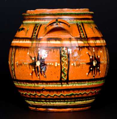 Rare and Important Alamance County, NC Redware Sugar Jar, c1790-1820