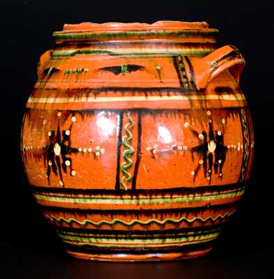 Rare and Important Alamance County, NC Redware Sugar Jar, c1790-1820