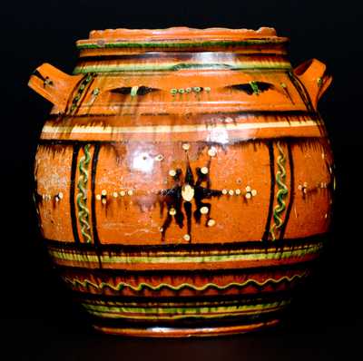 Rare and Important Alamance County, NC Redware Sugar Jar, c1790-1820