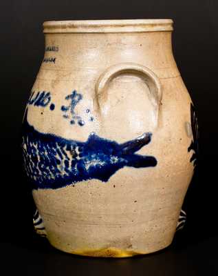 Extremely Rare I. H. WANDS / OLEAN, NY Stoneware Fish Water Cooler w/ Genesee River Inscription