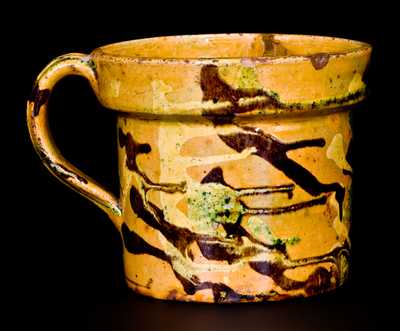 Exceptional Oversized Redware Shaving Mug, att. Nathaniel Rochester, West Bloomfield, NY