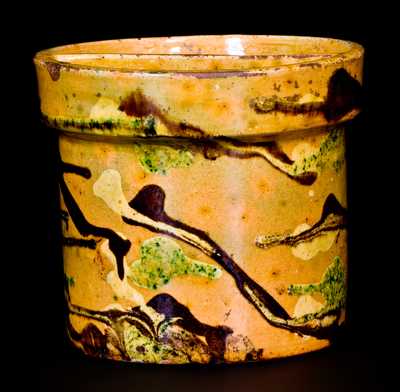 Exceptional Oversized Redware Shaving Mug, att. Nathaniel Rochester, West Bloomfield, NY