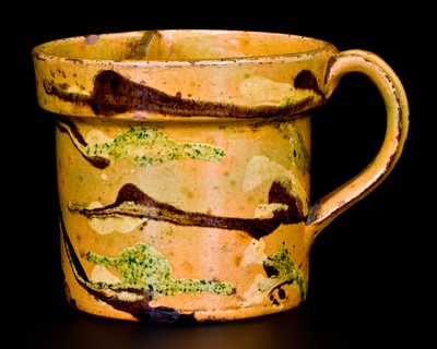 Exceptional Oversized Redware Shaving Mug, att. Nathaniel Rochester, West Bloomfield, NY