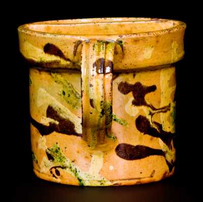 Exceptional Oversized Redware Shaving Mug, att. Nathaniel Rochester, West Bloomfield, NY