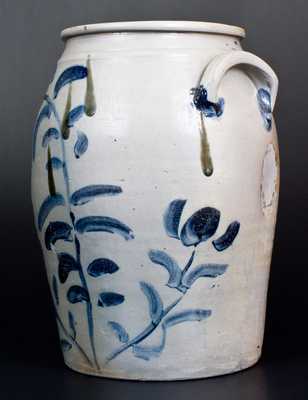 Five-Gallon Western PA Stoneware Jar w/ Large Cobalt Floral Decoration