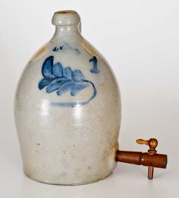 Rare LYONS, NY One-Gallon Stoneware Jug with Cobalt Foliate Decoration