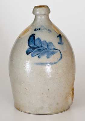 Rare LYONS, NY One-Gallon Stoneware Jug with Cobalt Foliate Decoration