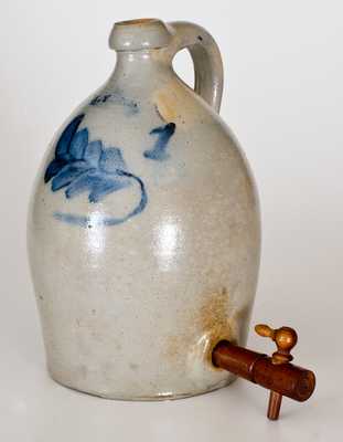 Rare LYONS, NY One-Gallon Stoneware Jug with Cobalt Foliate Decoration