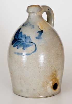 Rare LYONS, NY One-Gallon Stoneware Jug with Cobalt Foliate Decoration