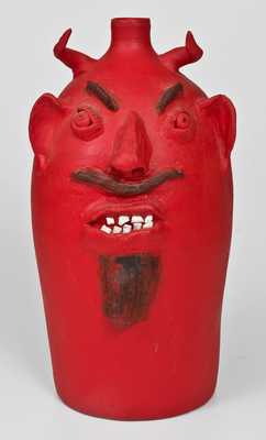 Brown's Pottery / Arden, N.C. Red-Painted Southern Stoneware Devil Face Jug, 1994