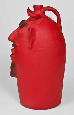 Brown s Pottery / Arden, N.C. Red-Painted Southern Stoneware Devil Face Jug, 1994