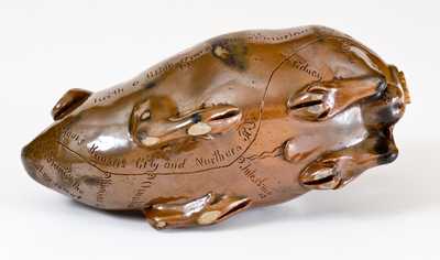 Rare Anna Pottery Stoneware Pig Flask with Incised Poem, 1880