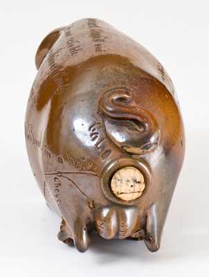 Rare Anna Pottery Stoneware Pig Flask with Incised Poem, 1880