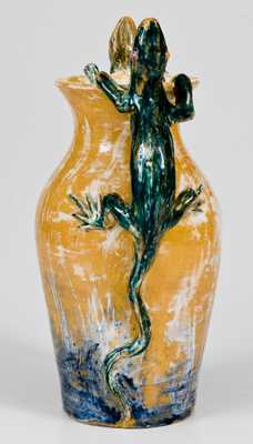 Polychrome-Glazed Art Pottery Vase w/ Lizard Handles, Signed and Dated 