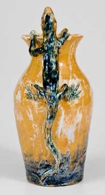Polychrome-Glazed Art Pottery Vase w/ Lizard Handles, Signed and Dated "F.W. / 1882"
